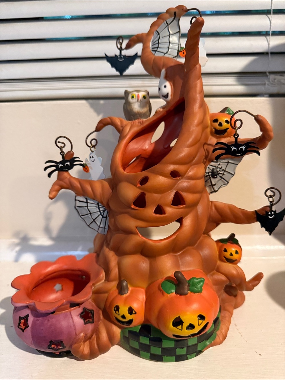 PartyLite Haunted Tealight Tree Candle Holder Halloween Spiders Ghost Bats